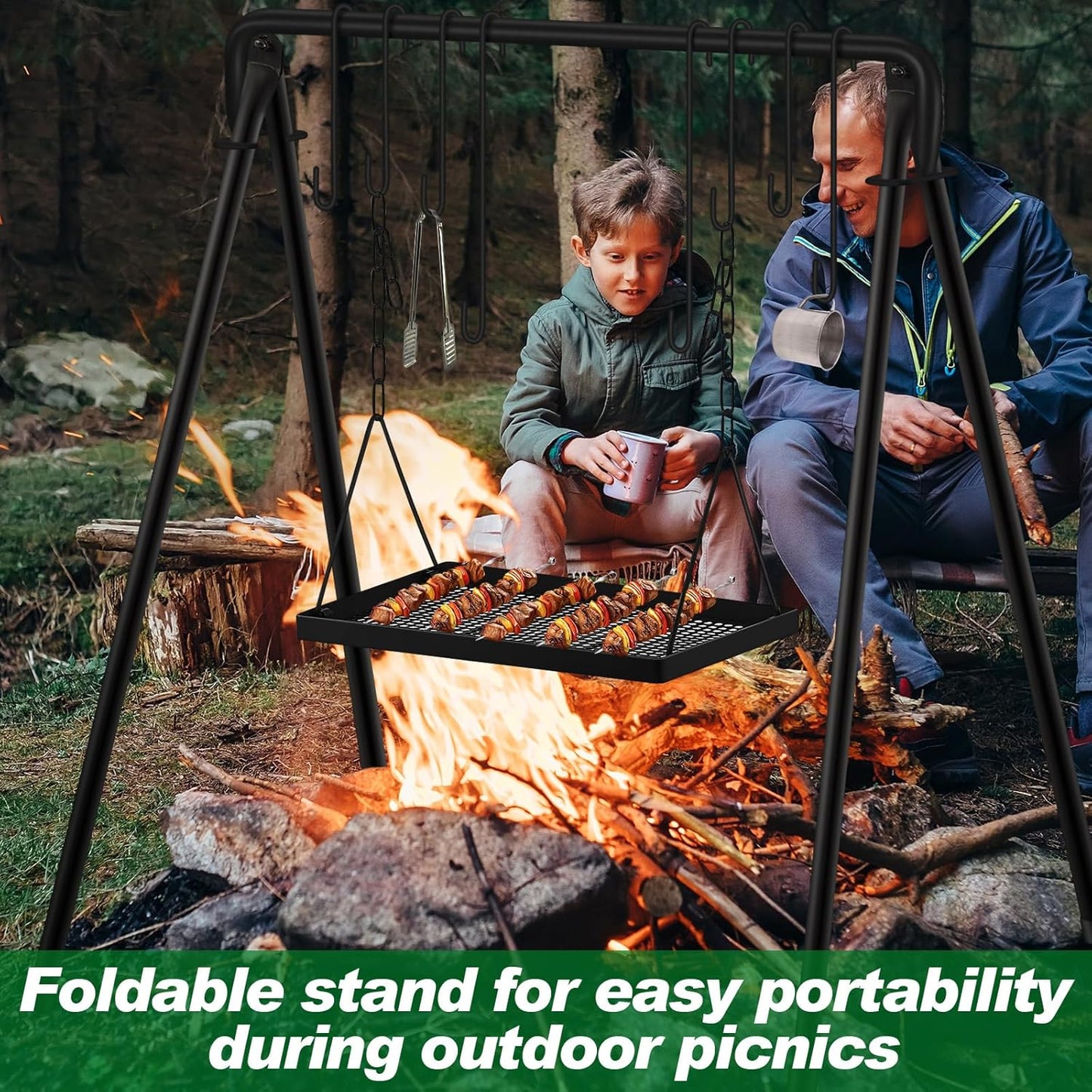 Adjustable Campfire Cooking Grill for Outdoor Camping