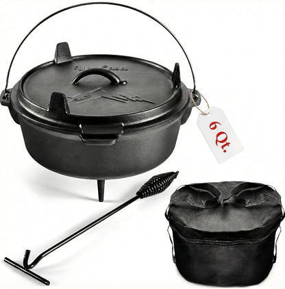 Pre-Seasoned Cast Iron Dutch Oven for Camping and Outdoor Cooking