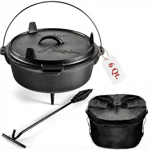 Pre-Seasoned Cast Iron Dutch Oven for Camping and Outdoor Cooking